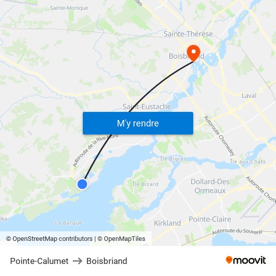 Pointe-Calumet to Boisbriand map