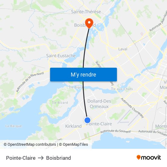 Pointe-Claire to Boisbriand map