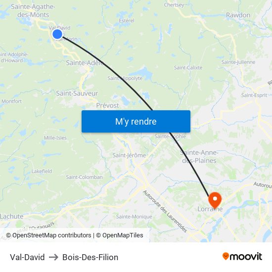 Val-David to Bois-Des-Filion map