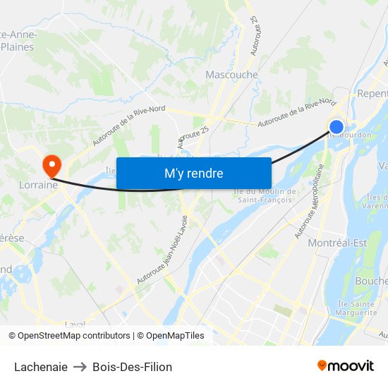 Lachenaie to Bois-Des-Filion map