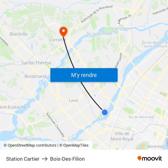 Station Cartier to Bois-Des-Filion map