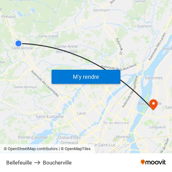 Bellefeuille to Boucherville map