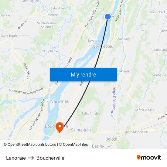Lanoraie to Boucherville map