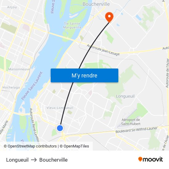 Longueuil to Boucherville map