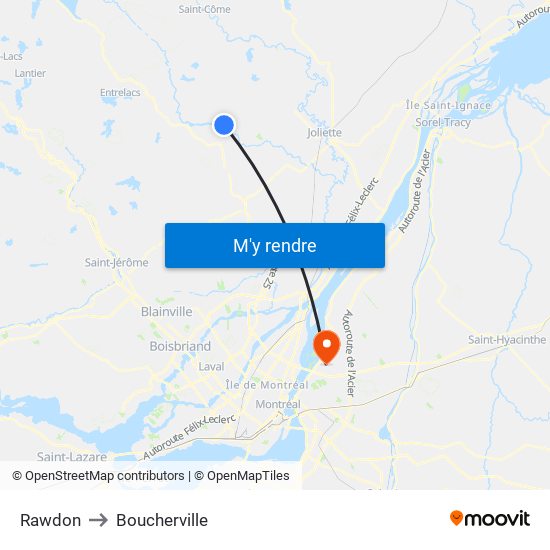 Rawdon to Boucherville map