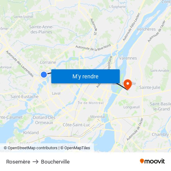 Rosemère to Boucherville map