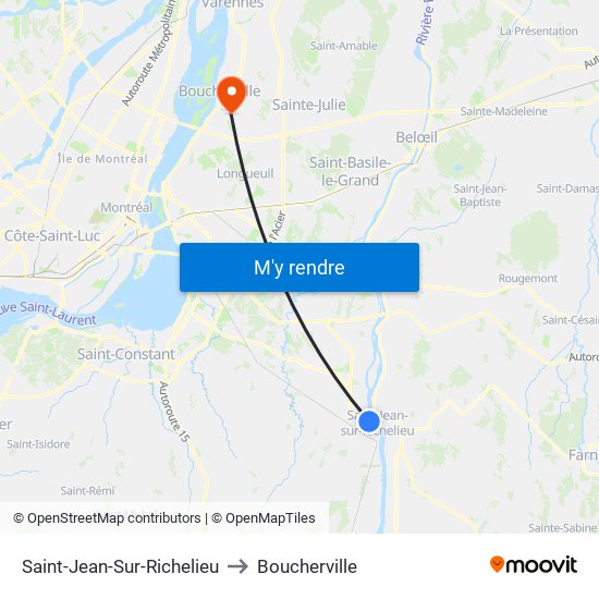 Saint-Jean-Sur-Richelieu to Boucherville map