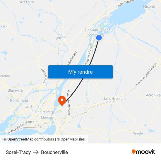 Sorel-Tracy to Boucherville map