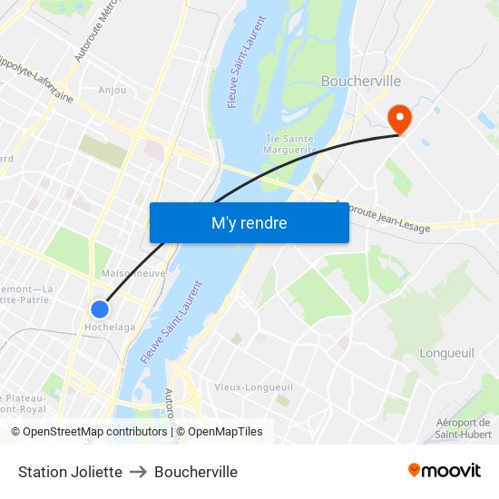 Station Joliette to Boucherville map