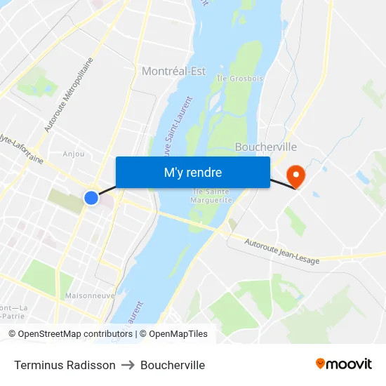 Terminus Radisson to Boucherville map