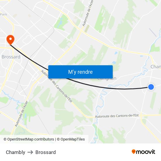 Chambly to Brossard map