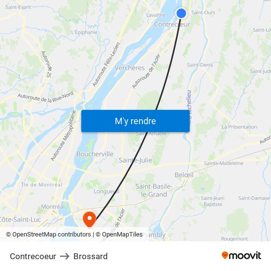 Contrecoeur to Brossard map