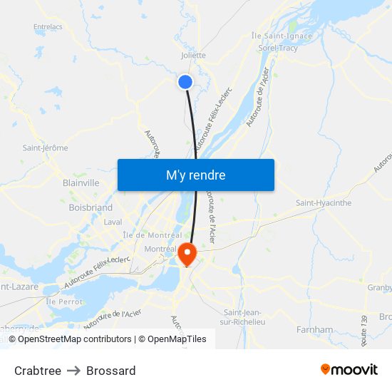 Crabtree to Brossard map