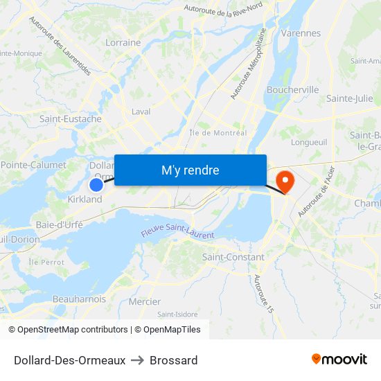 Dollard-Des-Ormeaux to Brossard map