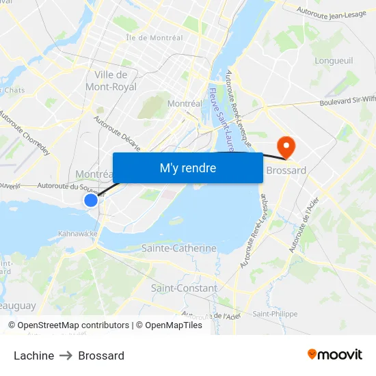 Lachine to Brossard map