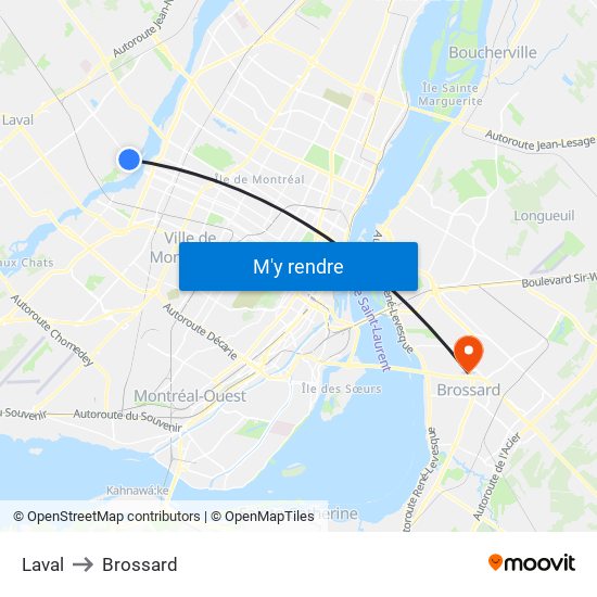 Laval to Brossard map