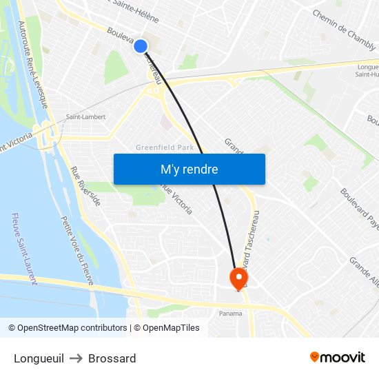 Longueuil to Brossard map