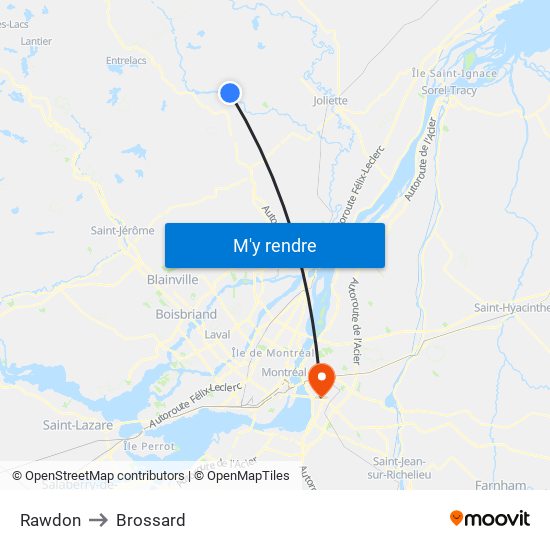 Rawdon to Brossard map