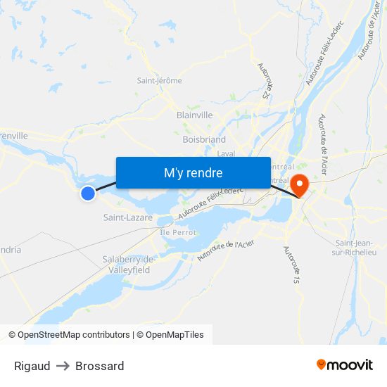 Rigaud to Brossard map