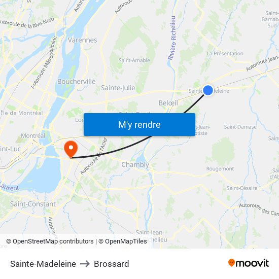 Sainte-Madeleine to Brossard map