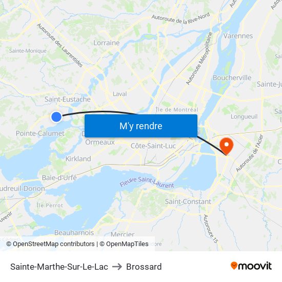 Sainte-Marthe-Sur-Le-Lac to Brossard map