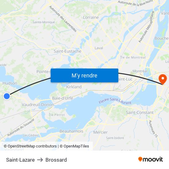 Saint-Lazare to Brossard map