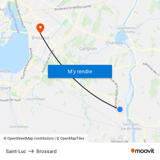 Saint-Luc to Brossard map