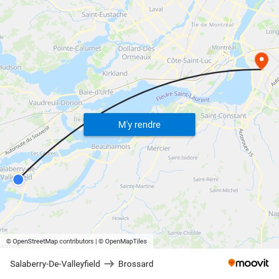 Salaberry-De-Valleyfield to Brossard map