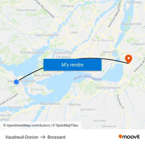 Vaudreuil-Dorion to Brossard map