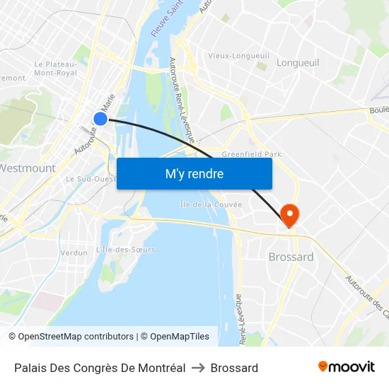 Palais Des Congrès De Montréal to Brossard map