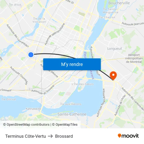 Terminus Côte-Vertu to Brossard map