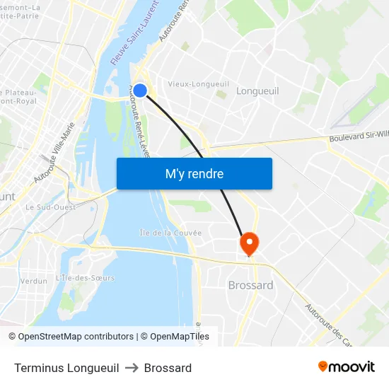 Terminus Longueuil to Brossard map