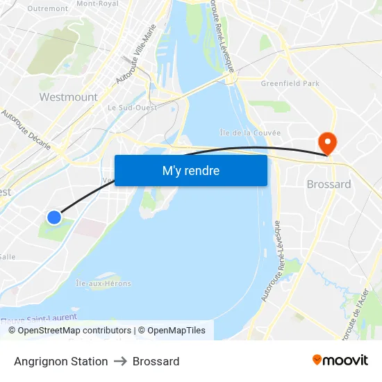 Angrignon Station to Brossard map