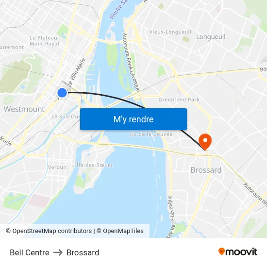 Bell Centre to Brossard map