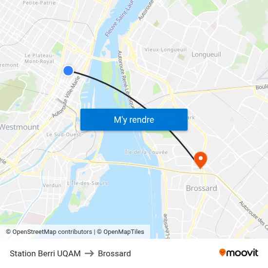 Station Berri UQAM to Brossard map