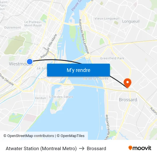 Atwater Station (Montreal Metro) to Brossard map