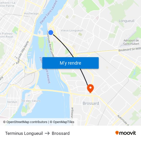 Terminus Longueuil to Brossard map