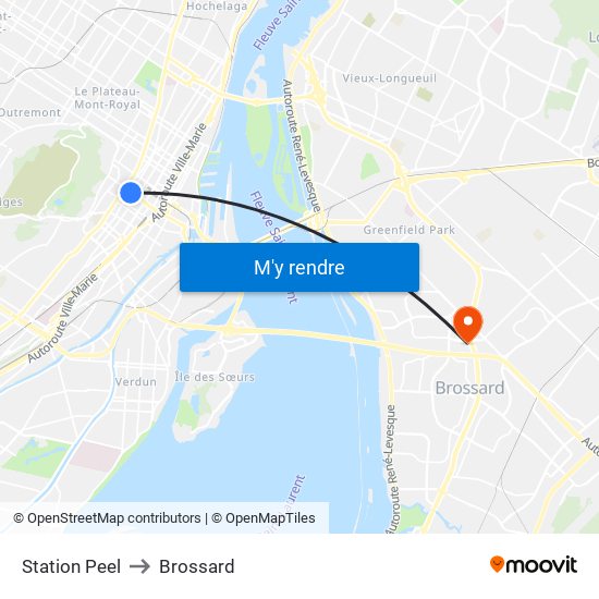 Station Peel to Brossard map