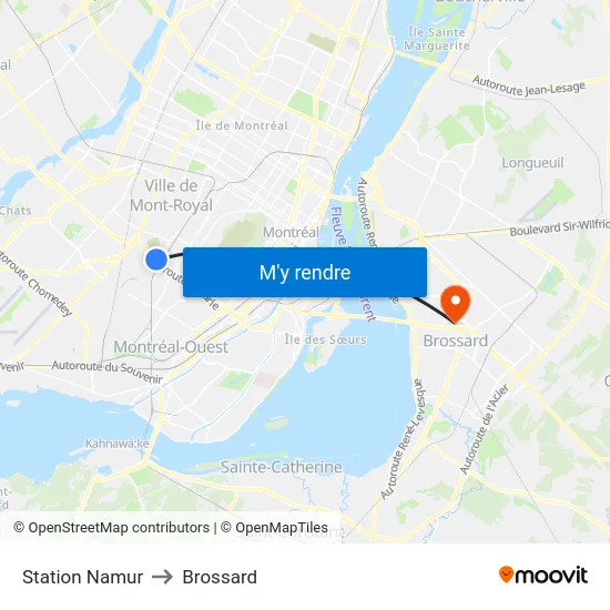 Station Namur to Brossard map
