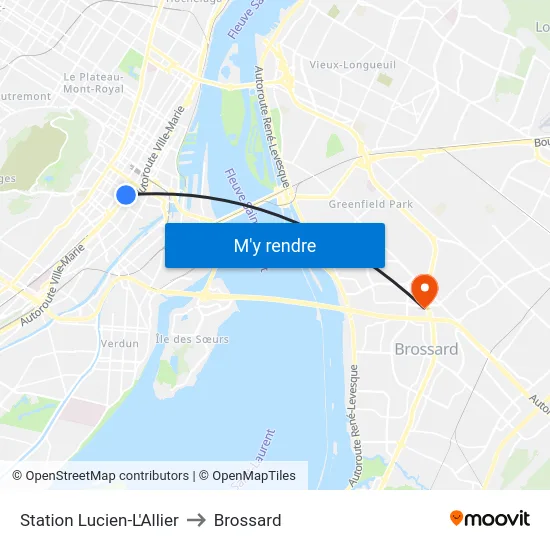 Station Lucien-L'Allier to Brossard map
