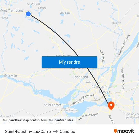 Saint-Faustin--Lac-Carré to Candiac map