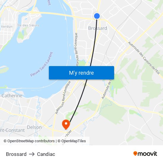 Brossard to Candiac map