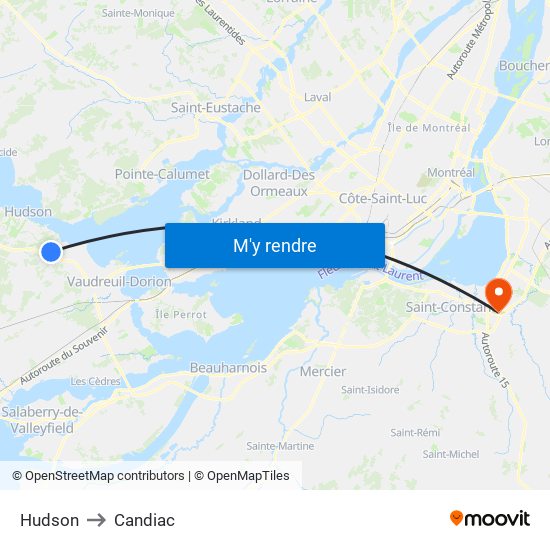 Hudson to Candiac map
