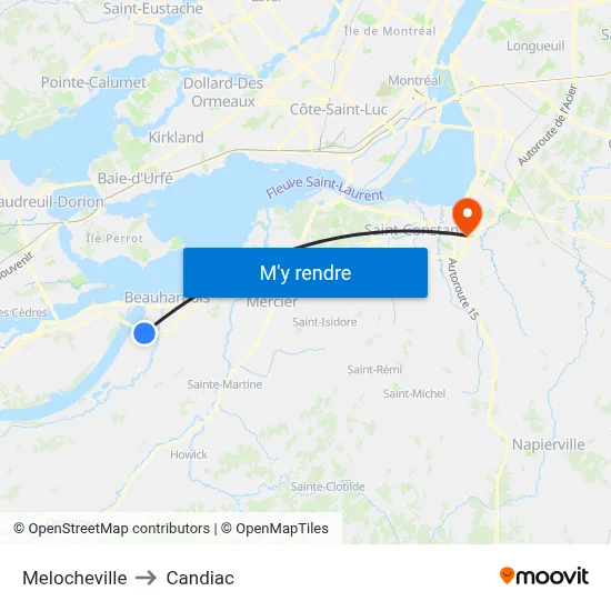 Melocheville to Candiac map