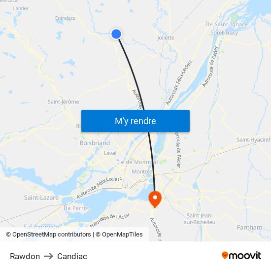 Rawdon to Candiac map