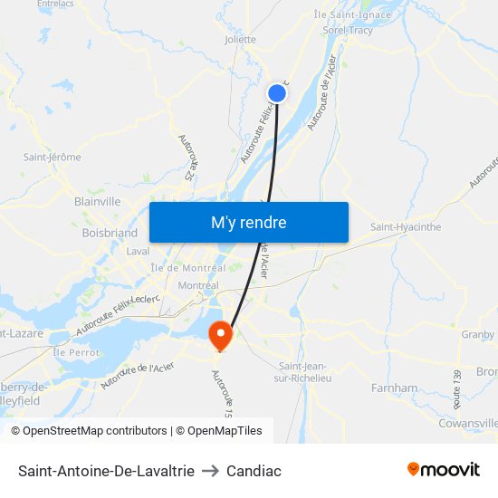 Saint-Antoine-De-Lavaltrie to Candiac map