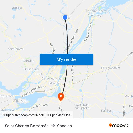 Saint-Charles-Borromée to Candiac map