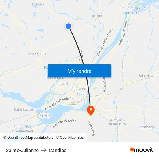 Sainte-Julienne to Candiac map