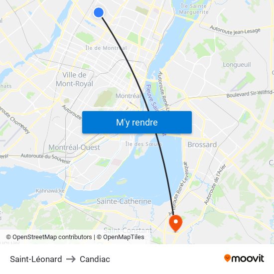 Saint-Léonard to Candiac map