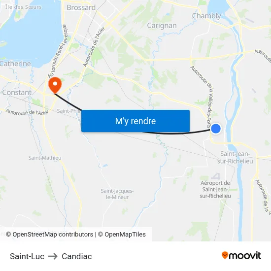 Saint-Luc to Candiac map